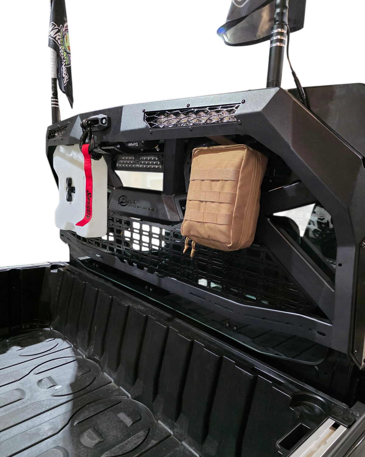 Polaris Ranger 1500 Headache Rack showing relocated factory cargo light with cover plate