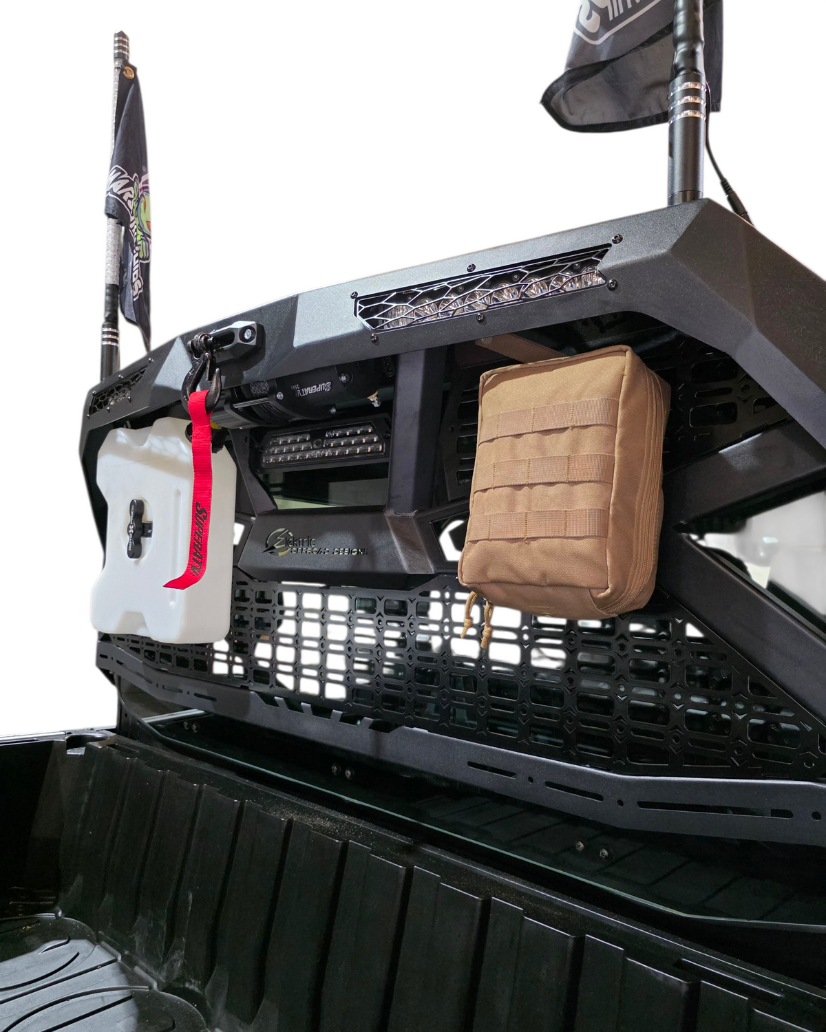 Hammer black powder coat and satin black panel finish on Polaris Ranger 1500 Headache Rack