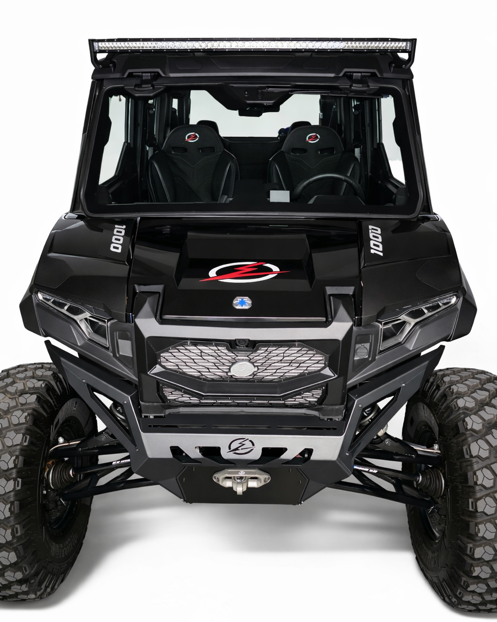 CNC billet badge detail at the center of Polaris Xpedition Volt front grille