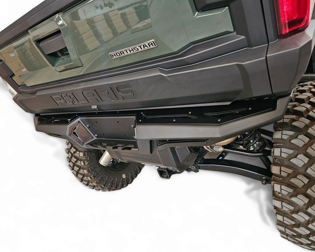 Hammer black powder coat finish detail on Polaris Xpedition Volt rear bumper