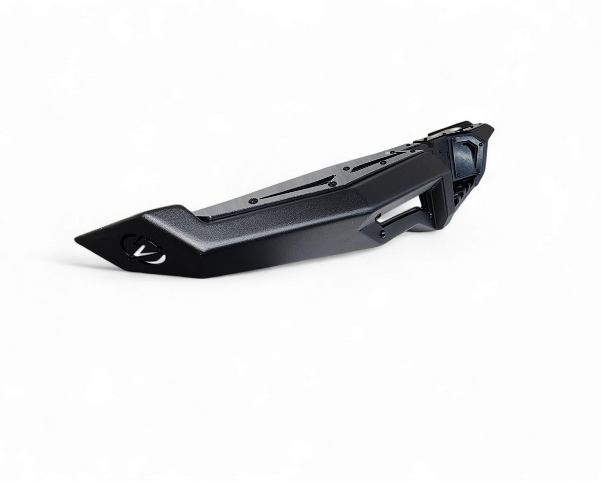 Driver side view of Volt rear bumper installed on Polaris Xpedition