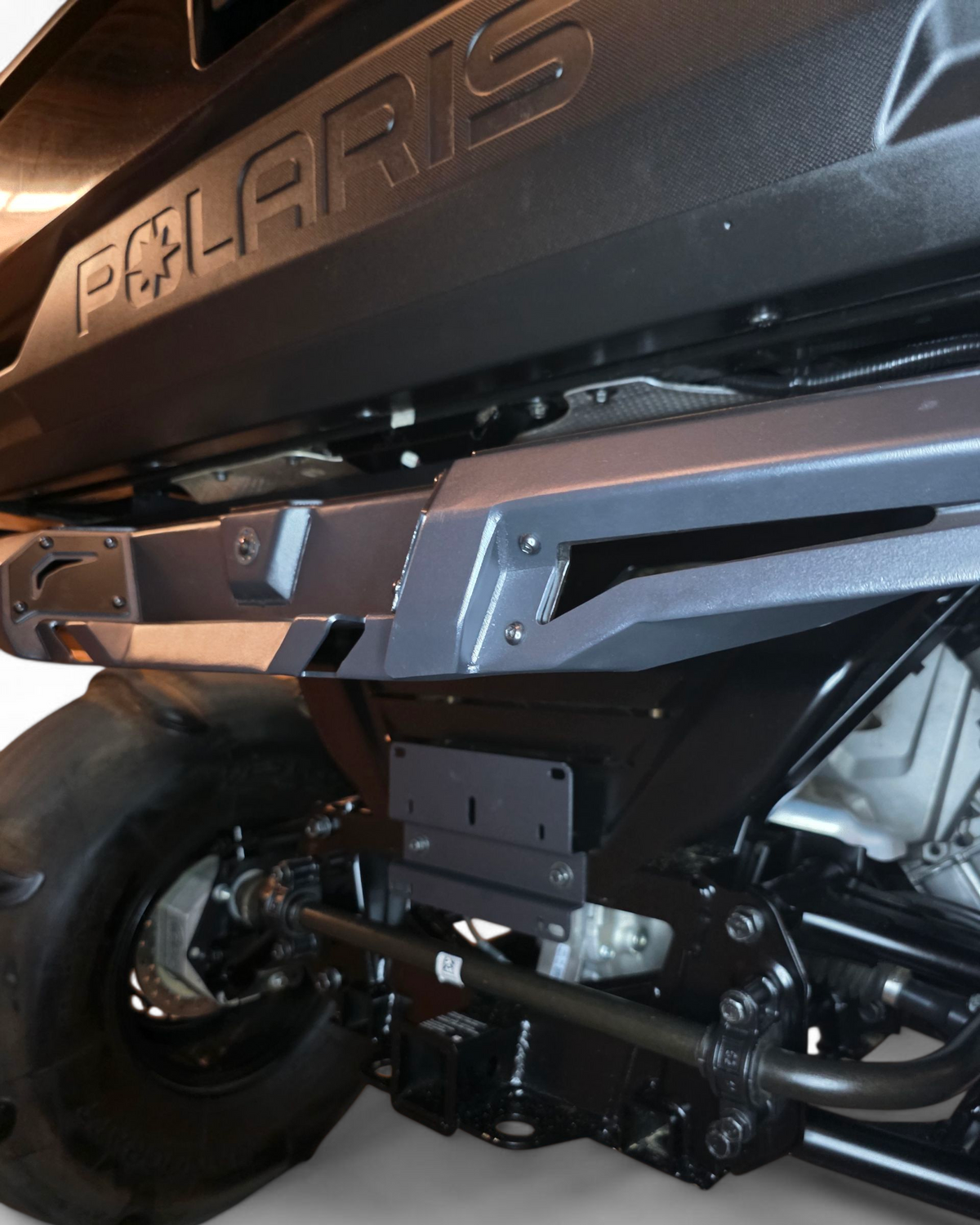 Tailgate function shown with the rear bumper installed on Polaris Ranger XD 1500