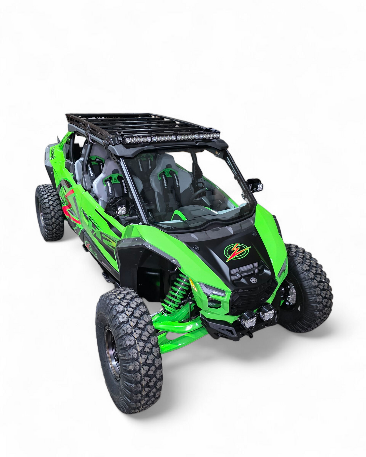Roof Rack installed on 2026 Kawasaki Teryx H2 showing E-Track system and satin black aluminum construction