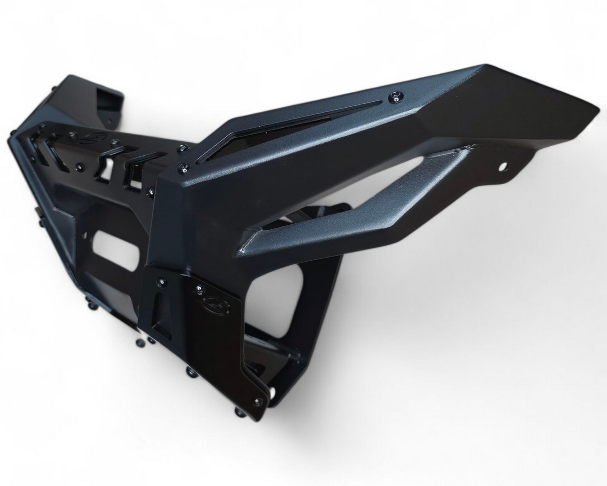 Full front view of Polaris RZR Pro XP with Volt winch bumper installed