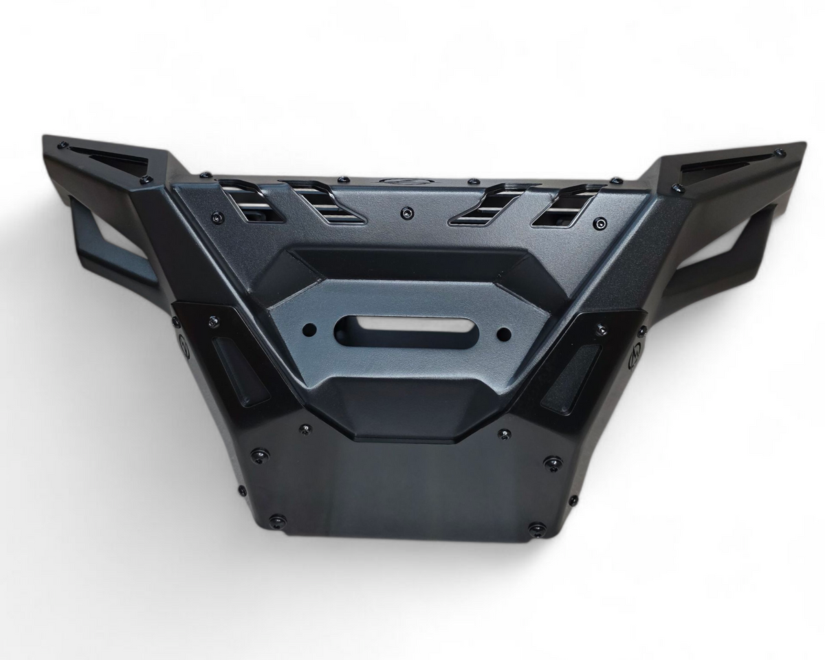 Polaris RZR Pro XP front bumper shown with a winch mounted