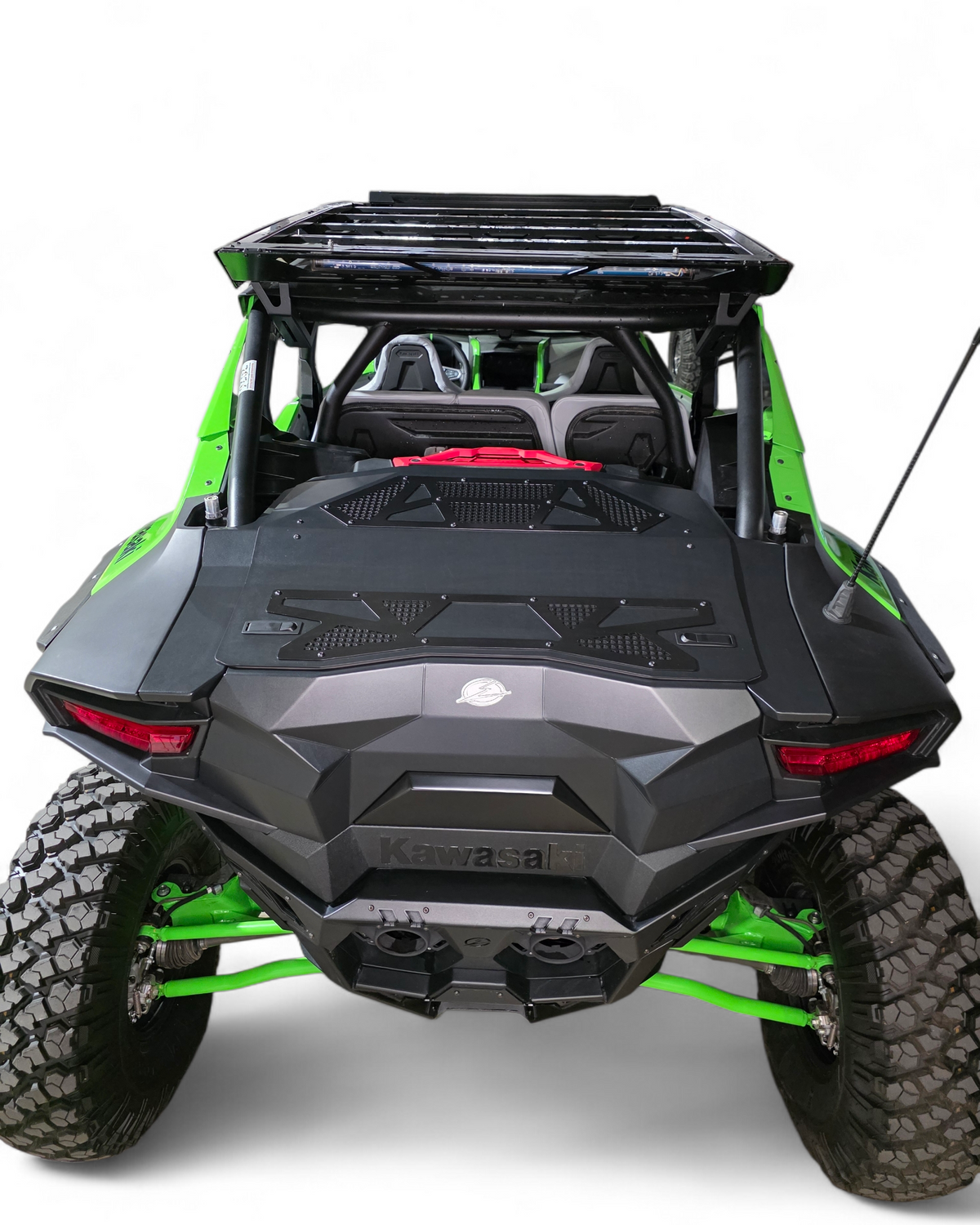 Green and black off-road vehicle on a white background