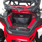 Polaris RZR Baja bed box with lid open on gas struts showing interior storage