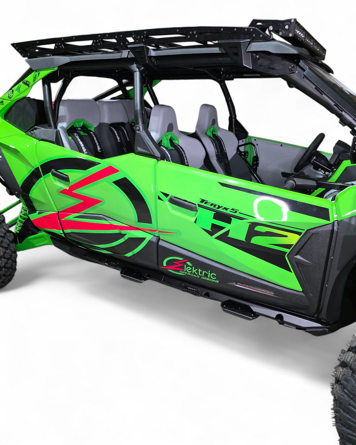 Kawasaki Teryx H2 Volt Rock Steps extending under the vehicle showing skid protection coverage
