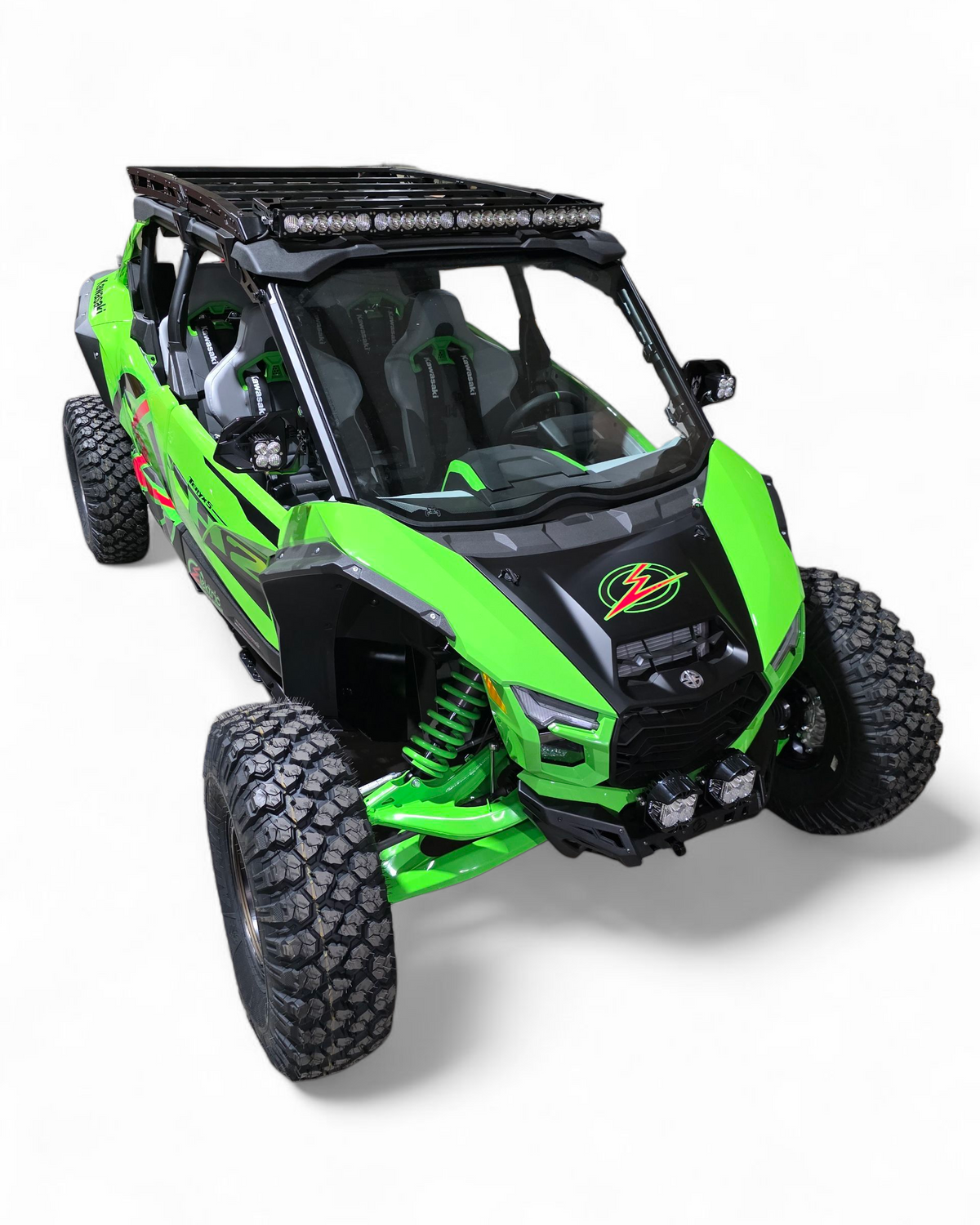 Hammer black powder coat and satin black panel finish on Kawasaki Teryx H2 Volt winch bumper