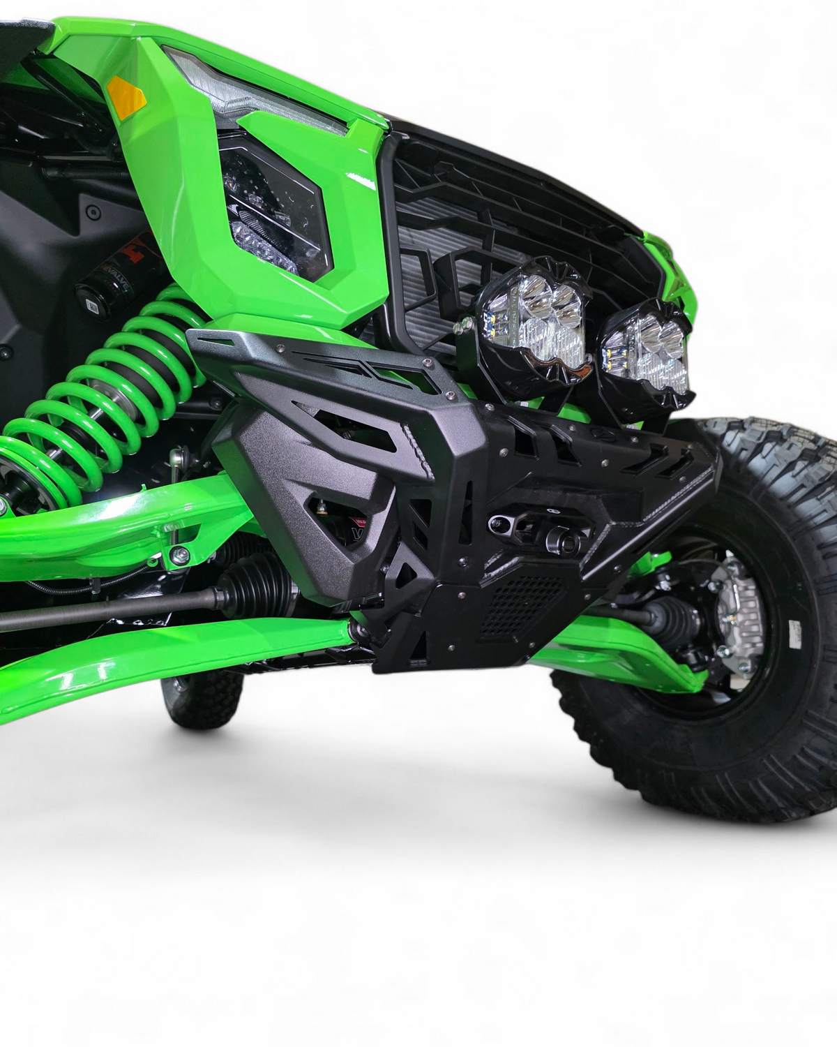Side profile of Kawasaki Teryx H2 Volt front winch bumper showing body-line contour fit
