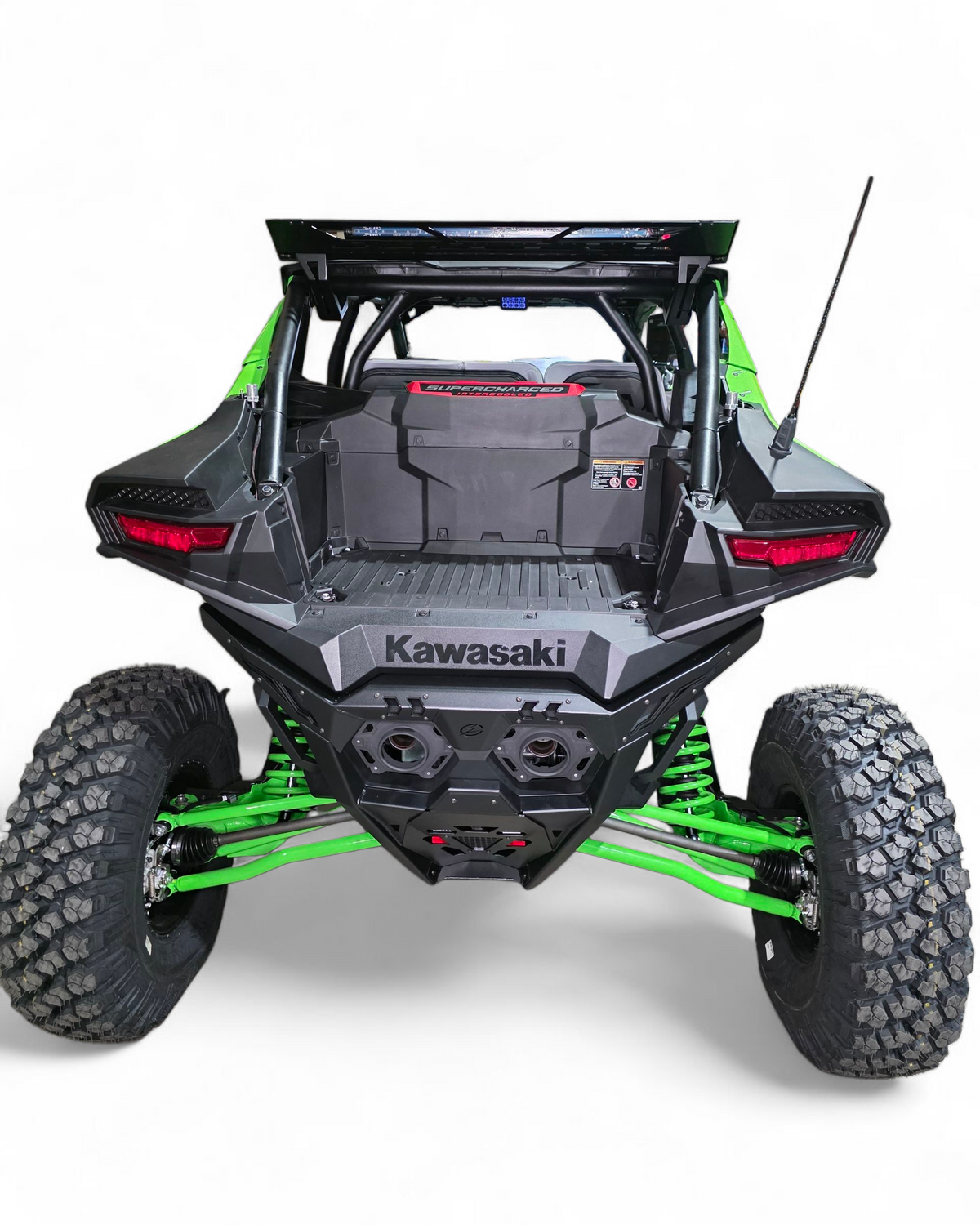 Bolt-on mounting point detail on Kawasaki Teryx H2 Volt rear bumper showing factory attachment