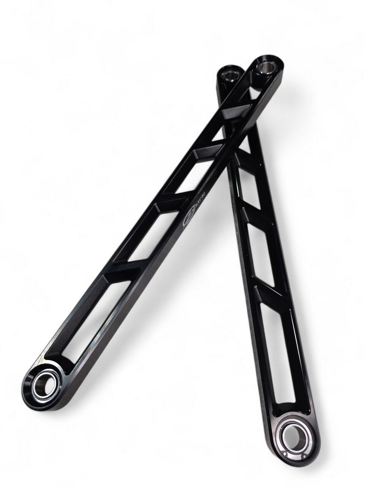 Anodized black billet rear sway bar links installed on Can-Am Maverick R in factory position