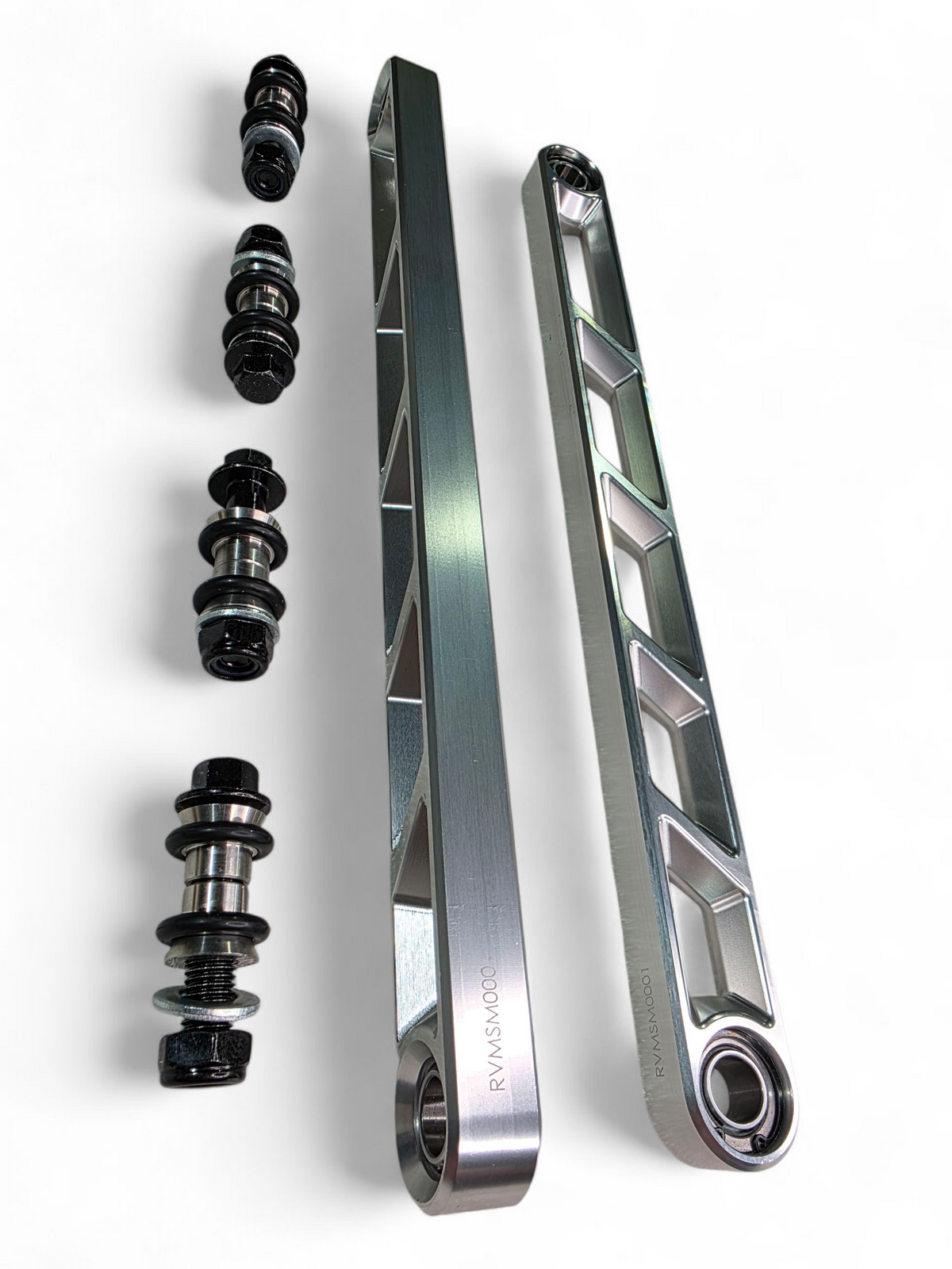 Machined billet aluminum visible through clear anodize on Can-Am Maverick R rear sway bar links