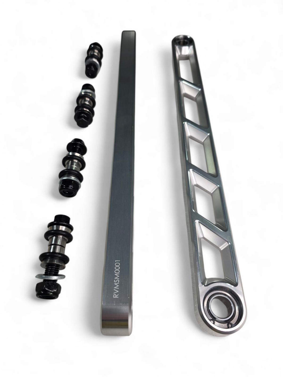 Teflon-coated high-strength uni-ball detail on Can-Am Maverick R clear rear sway bar link