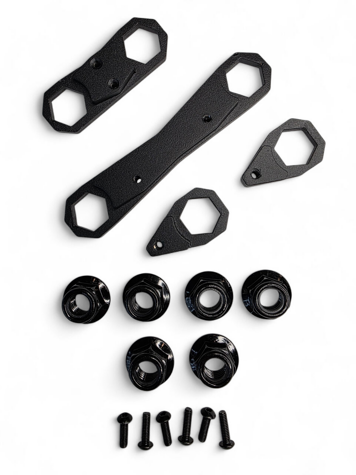 Installed nut plate kit securing the rear radius rod nuts on a Can-Am Maverick R