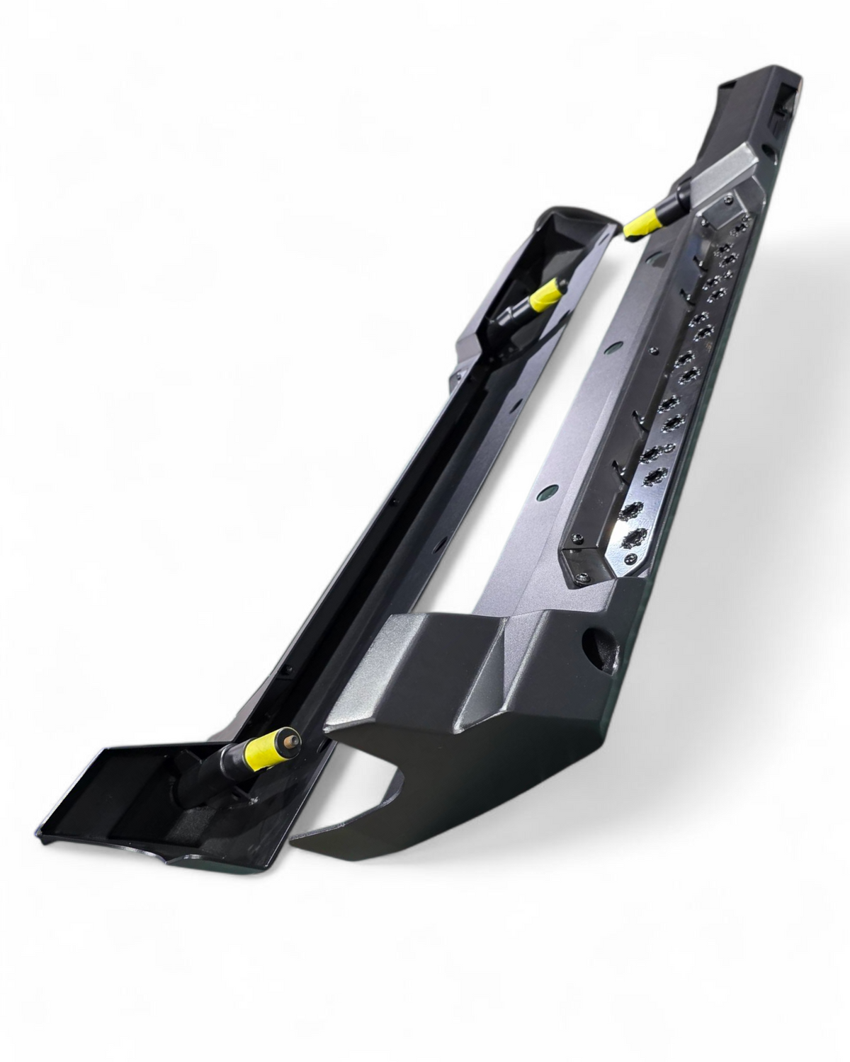 Steel rock guard and step junction on Polaris Ranger XD 1500 side steps