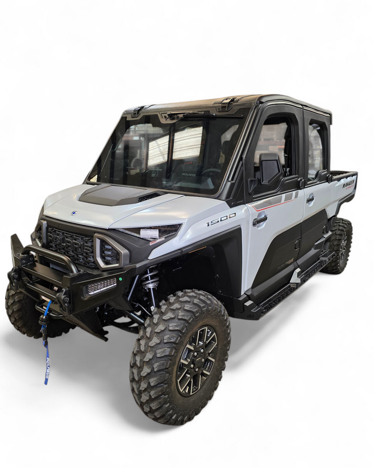 Volt Rock Sliders installed on 2024 Polaris Ranger XD 1500 4 seat showing steel rock guards with non-slip step