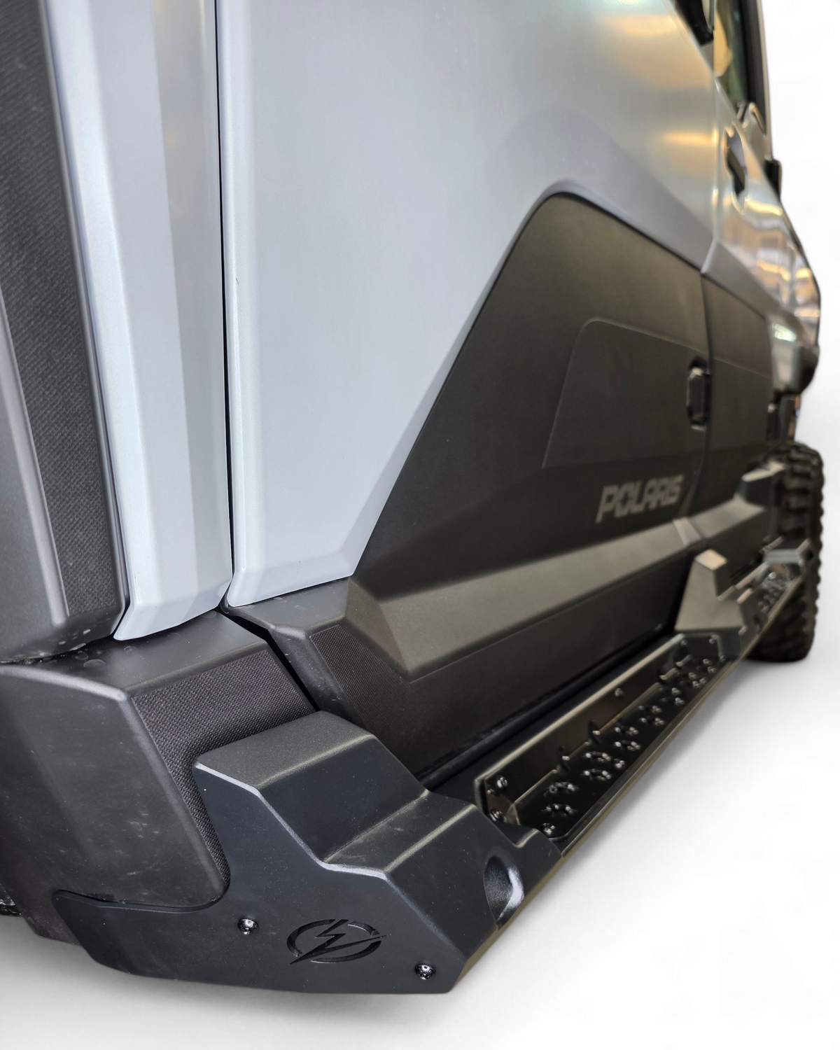 Driver side rock slider installed on Polaris Ranger XD 1500 4 seat