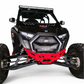 Volt Front Grille installed on 2025 Polaris RZR Pro R showing steel and aluminum construction with billet badge