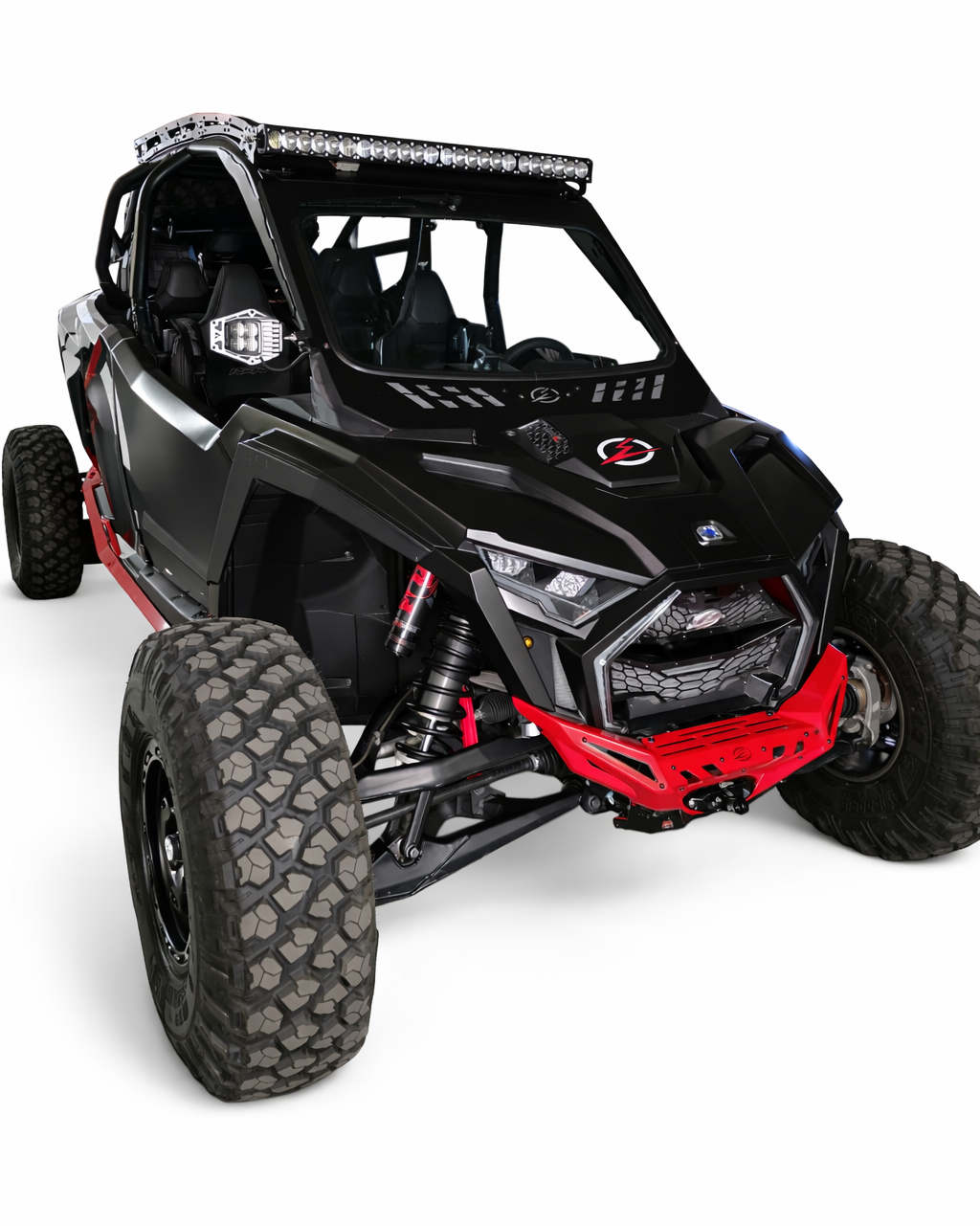 Airflow-focused mesh design detail on Polaris RZR Pro R Volt front grille