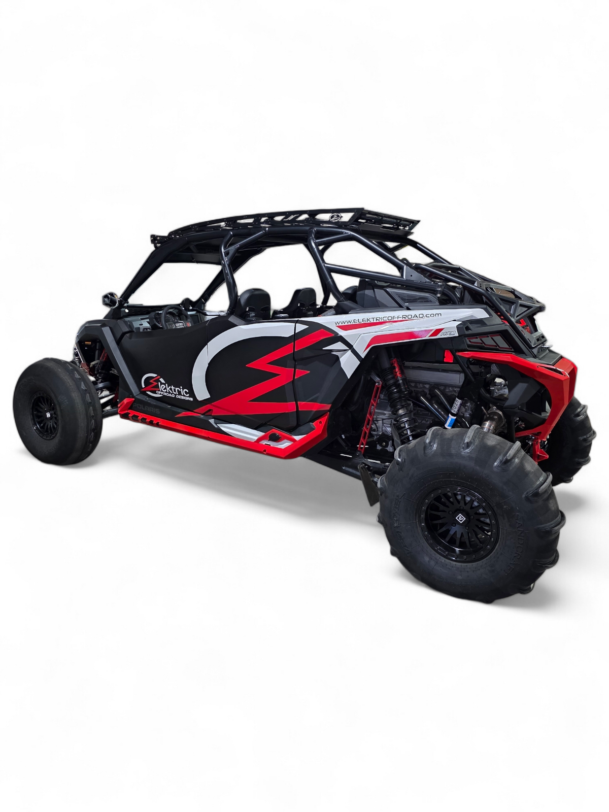 Driver side view of roof rack installed on Polaris RZR Pro R 4 seat