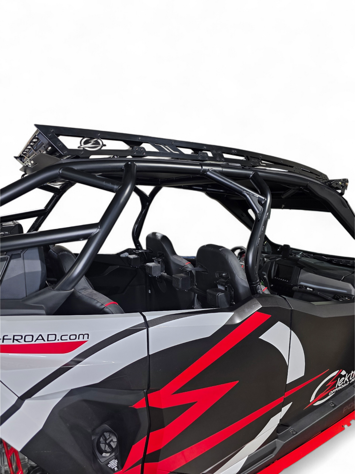 Rear view of Polaris RZR Pro R roof rack showing chase bar mount position