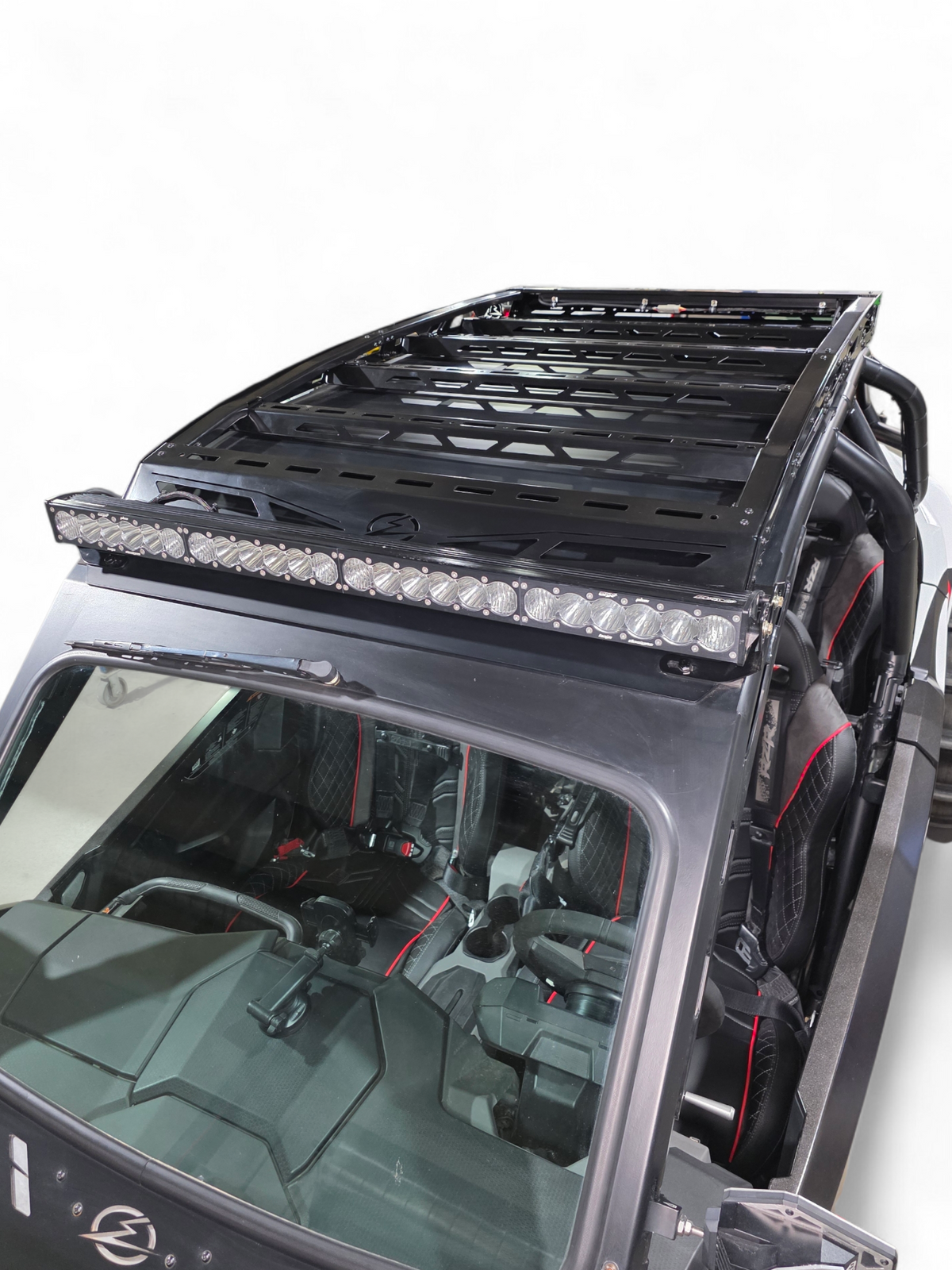 Lightweight aluminum sheet metal construction detail on Polaris RZR Pro R roof rack