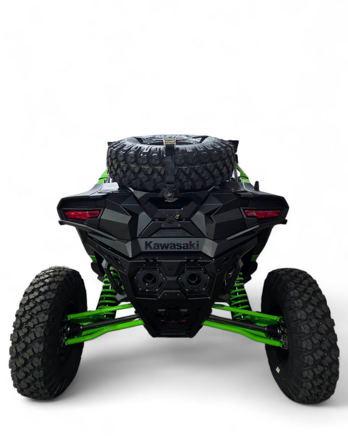 Side profile of Kawasaki Teryx H2 Baja tire rack showing rack position