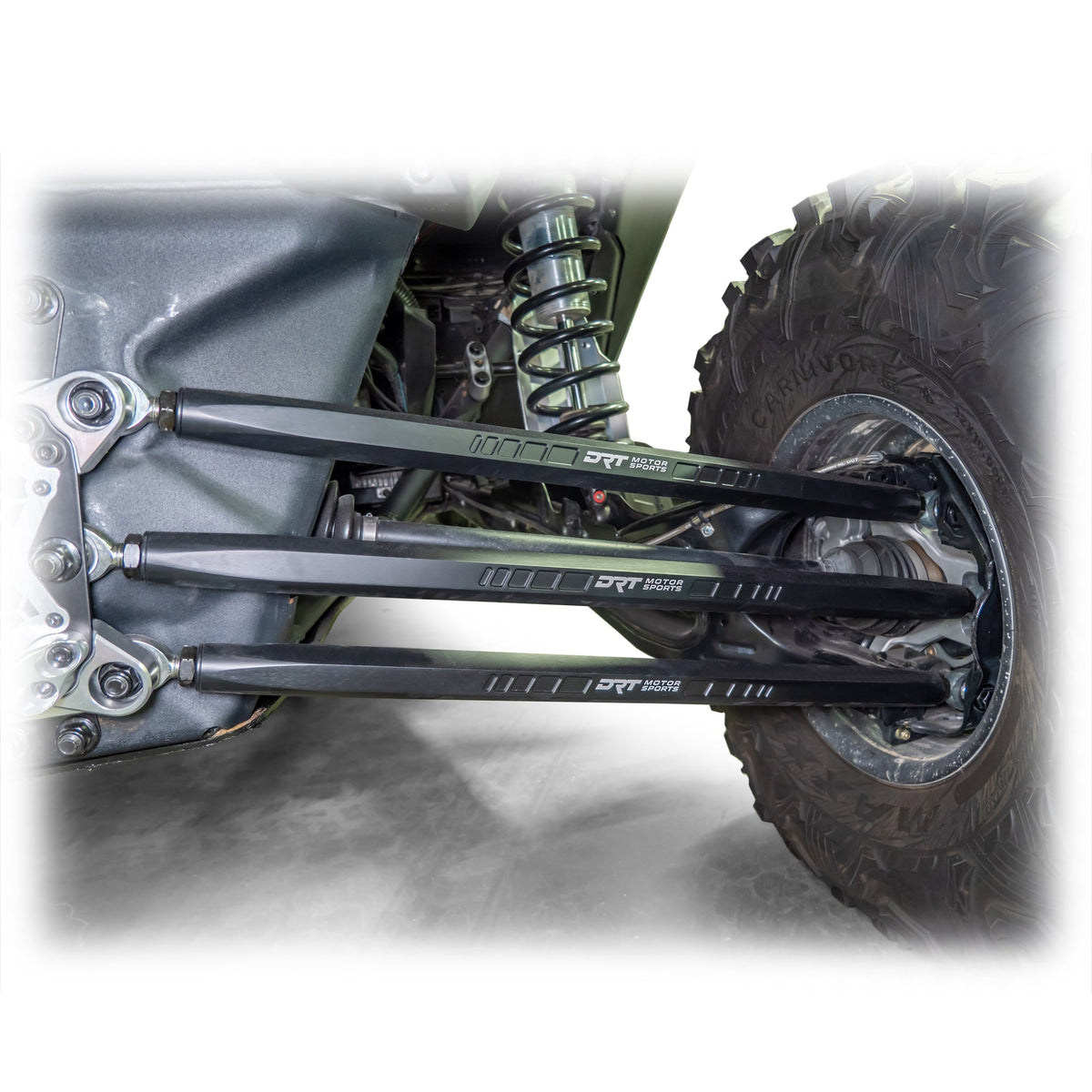 DRT Can-Am Maverick X3 2017+ Billet Aluminum 3-PC Radius Rod Plate Kit Right Wheel Rods close up