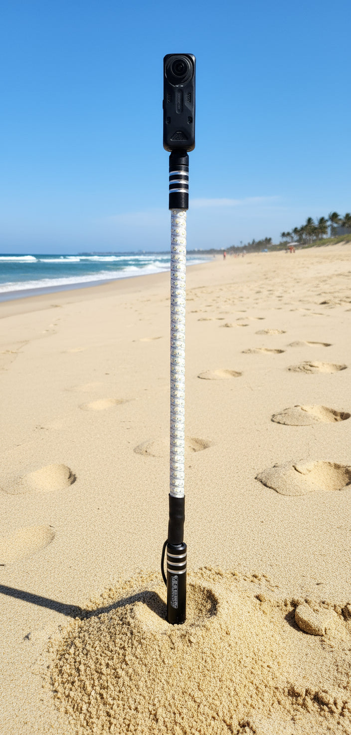 Marshin Whips 360 camera mount on the beach