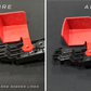 Comparison showing plastic part before and after trimming along indicated dashed lines