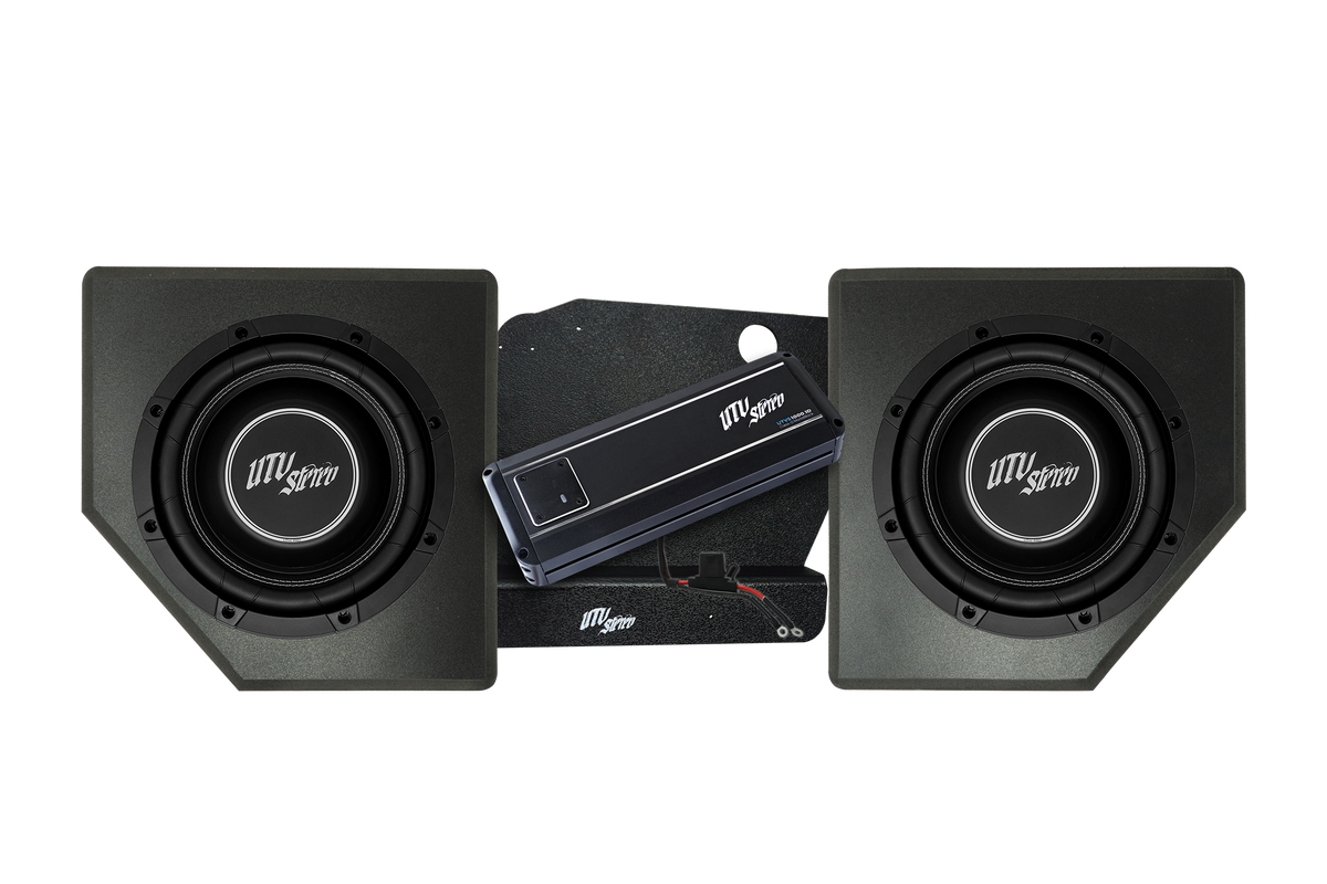 UTV Stereo subwoofer and amplifier kit with two speakers and mounting hardware