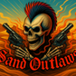 Skull with guns and 'Sand Outlaws' text on a desert background