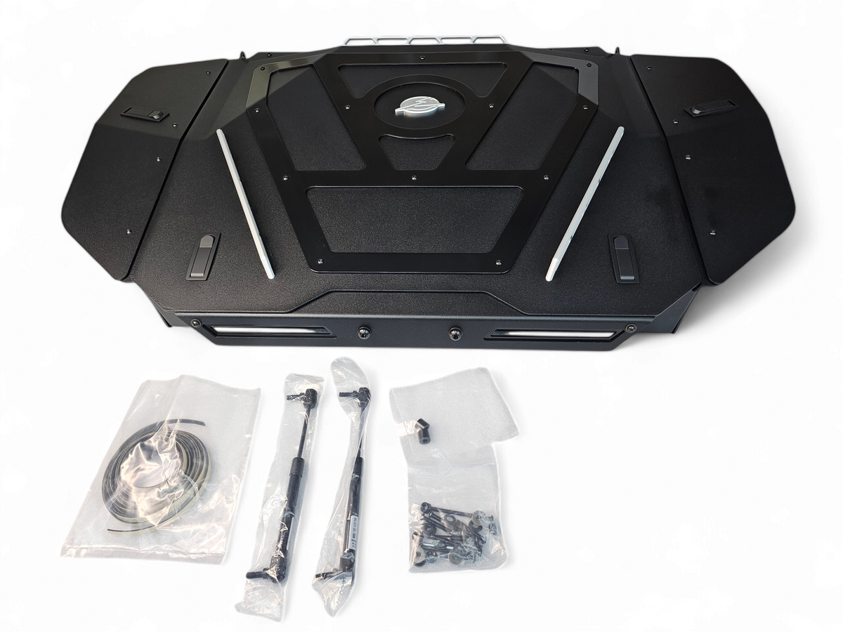 Multiple latch design on Volt Baja Box for 2024 Can-Am Maverick R showing secure closure hardware that keeps compartments locked