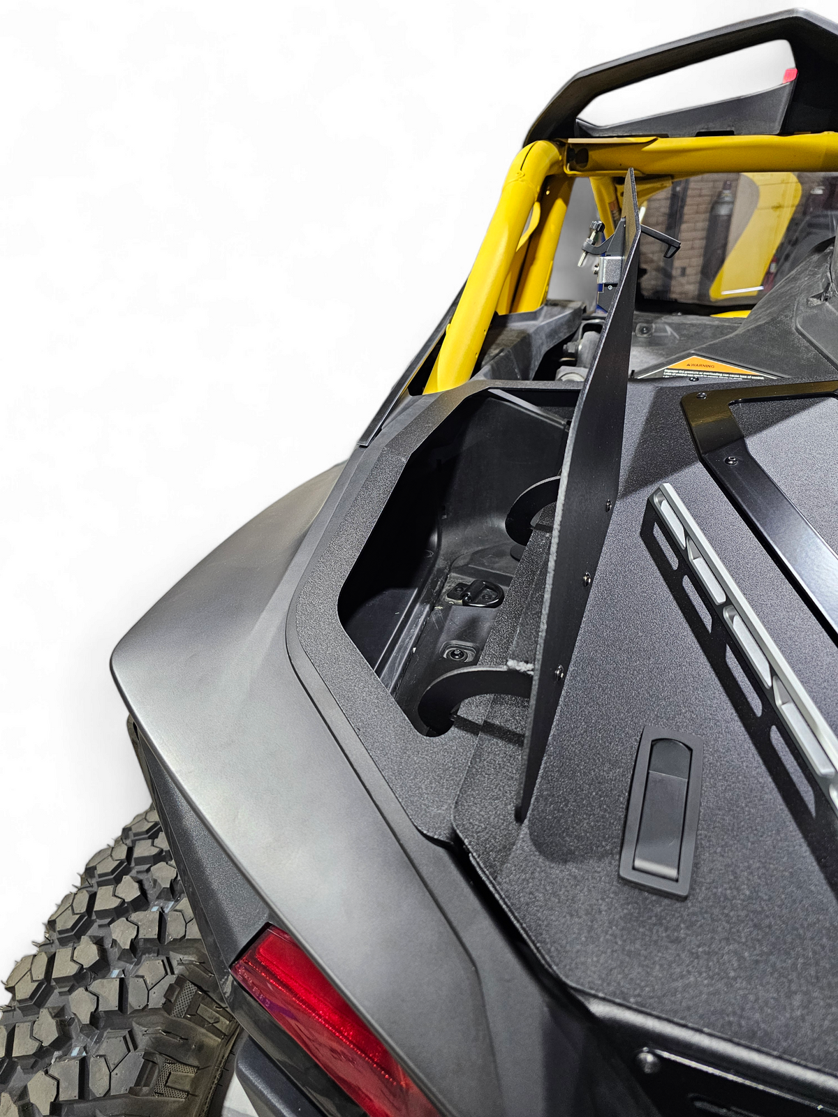 Baja Box lid open on 2024 -  2026 Can-Am Maverick R