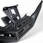 Direct front view of black anodized Can-Am Maverick X3 billet front winch bumper showing built-in fairlead slot and symmetrical design