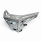 Front three-quarter view of clear anodized billet winch bumper installed on Can-Am Maverick X3 showing dual light mounts