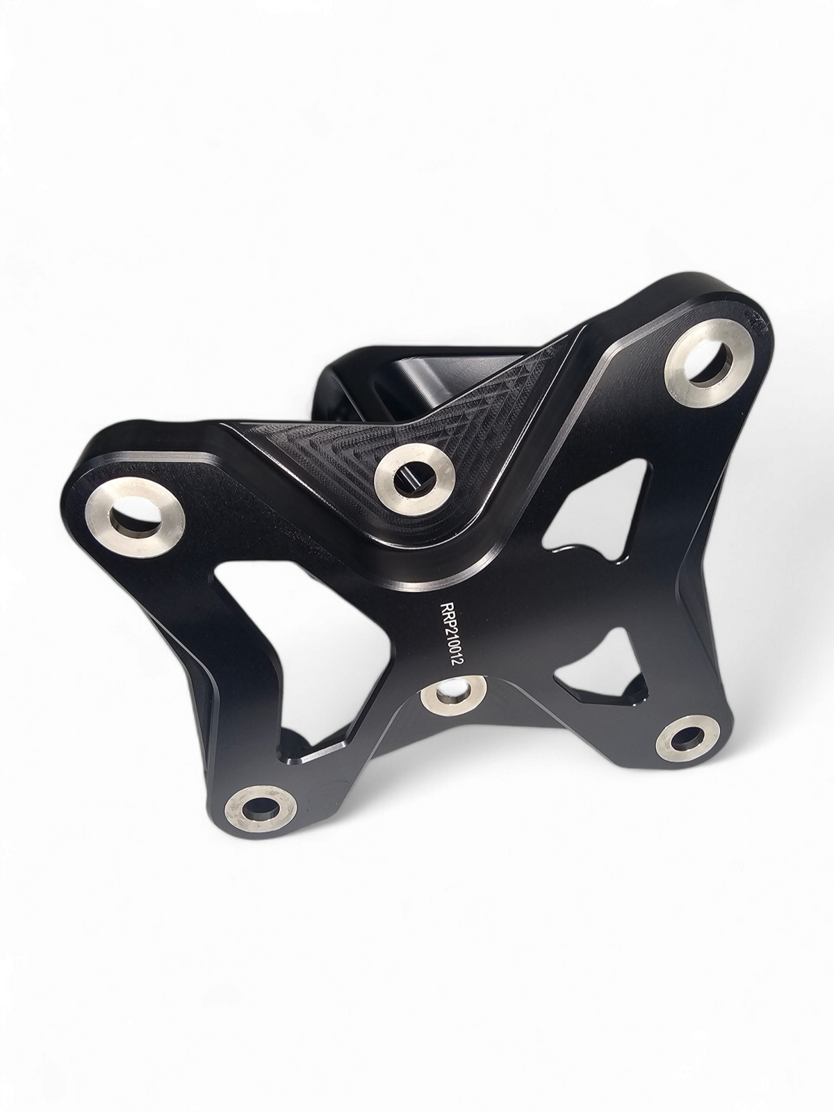 Built-in tow hook detail on Can-Am Maverick X3 black billet radius rod plate for recovery