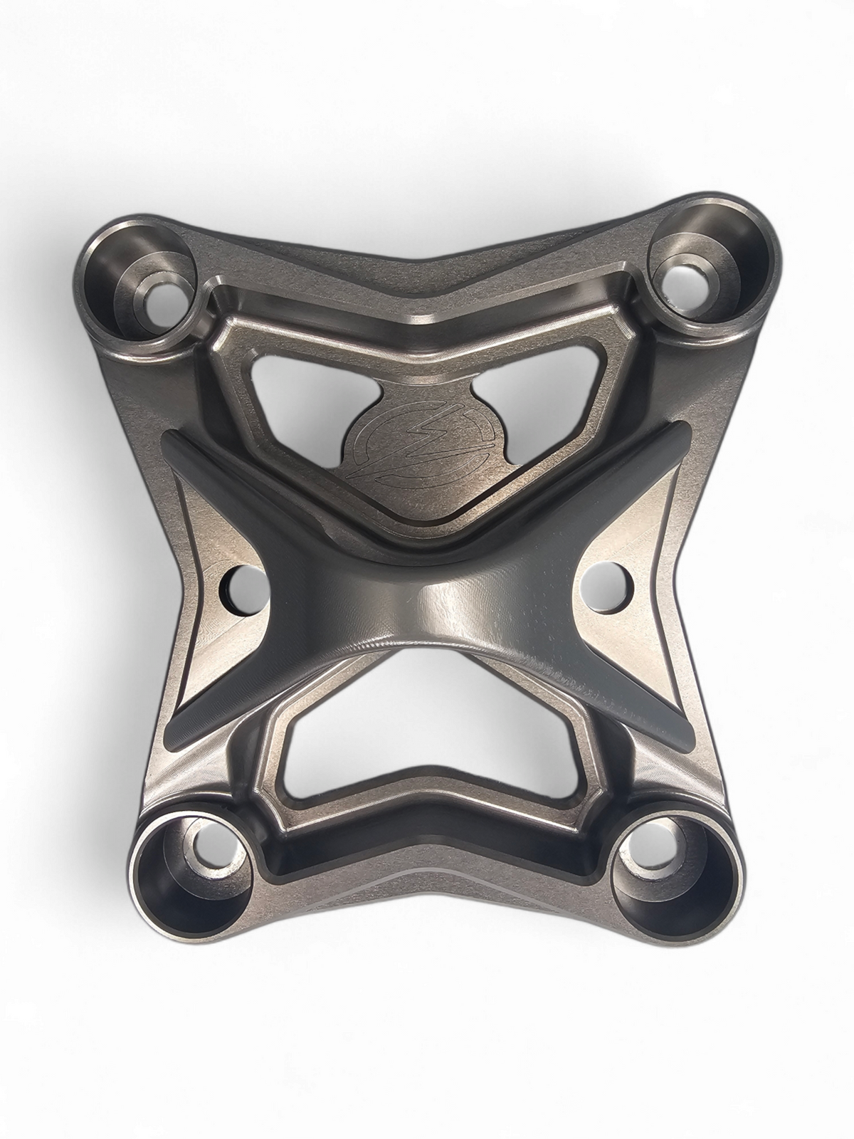 Gun metal radius rod plate shown installed on Can-Am Maverick X3 rear suspension
