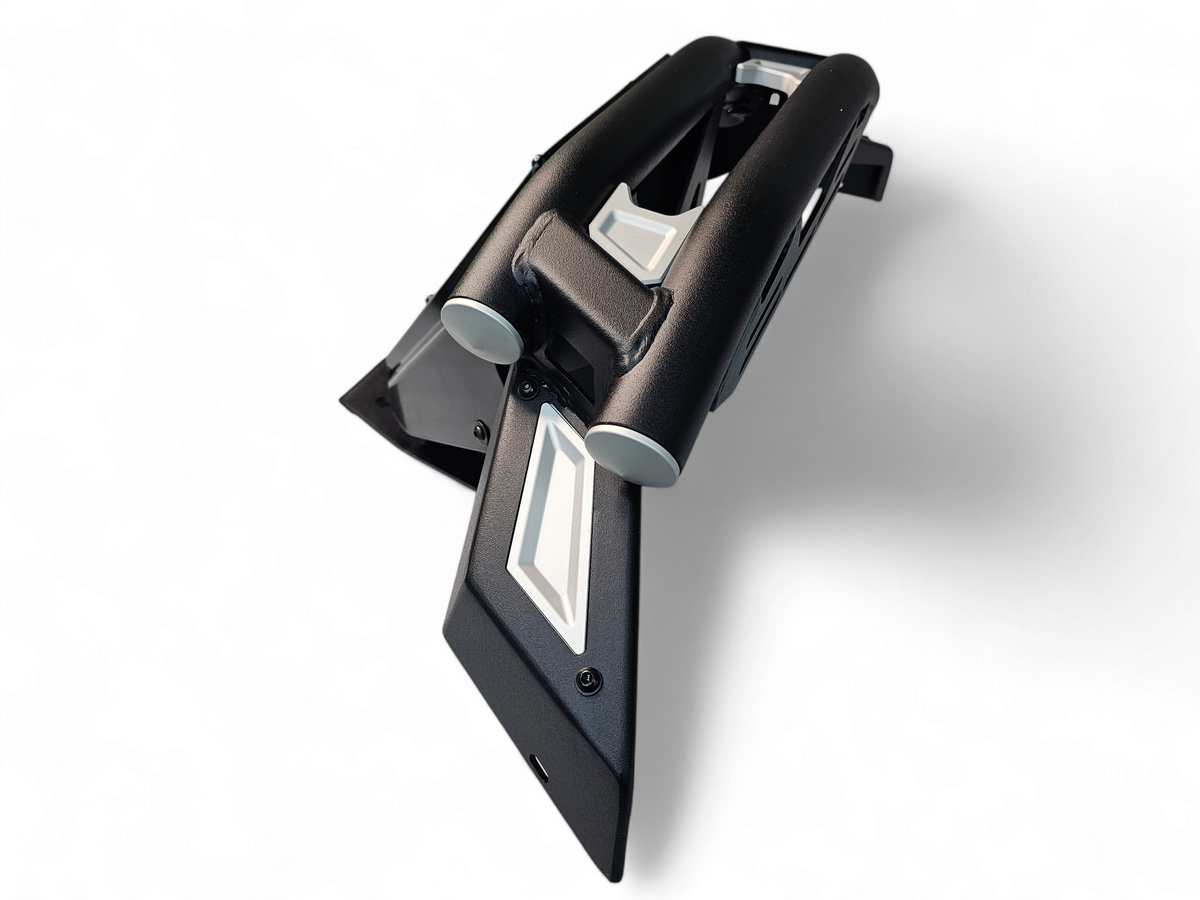 Angled view of Can-Am Maverick X3 Amp front bumper showing depth and tube profile