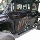 Volt Rock Steps installed on 4-seat Can-Am Defender HD10 showing steel side protection and built-in step