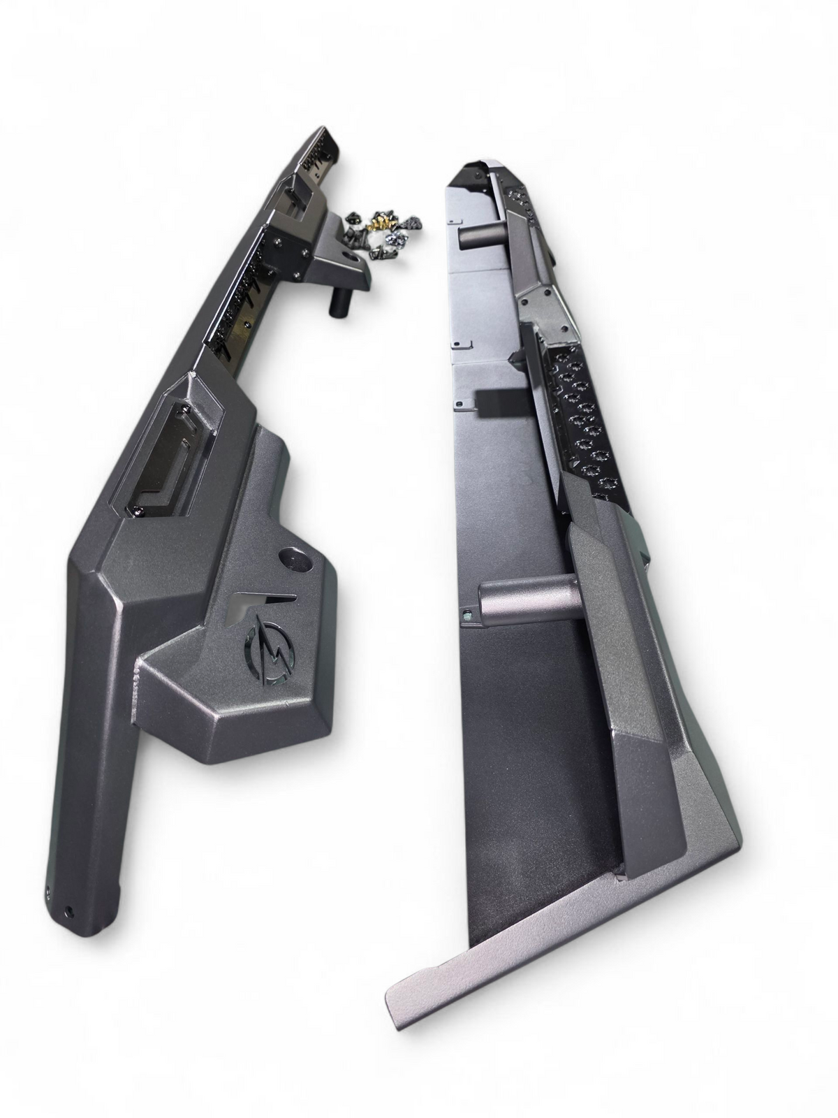 Step-in function shown on Can-Am Defender Volt Rock Steps for easy cab entry