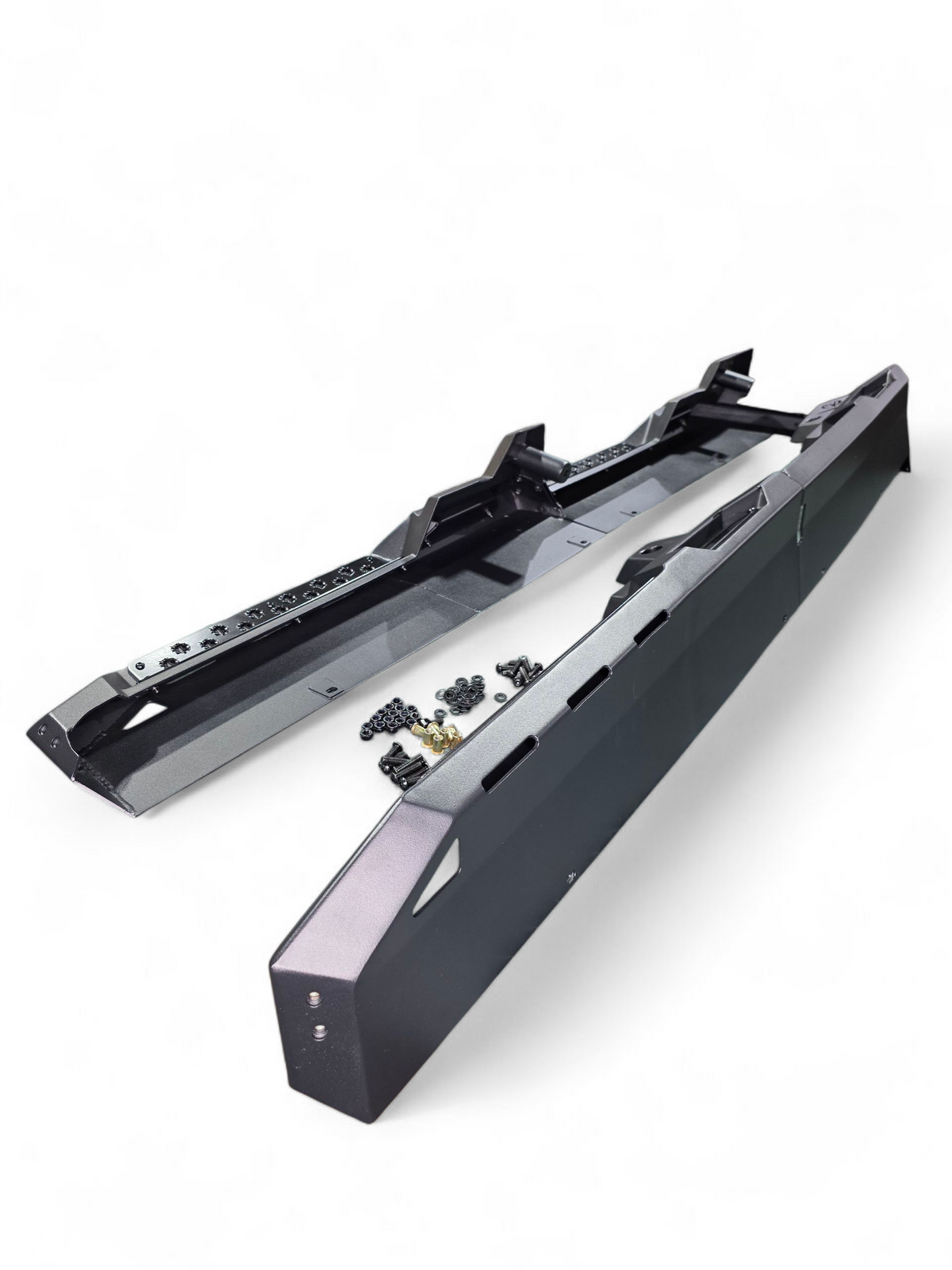 Rear section of Can-Am Defender 4-seat Volt Rock Steps showing slider coverage