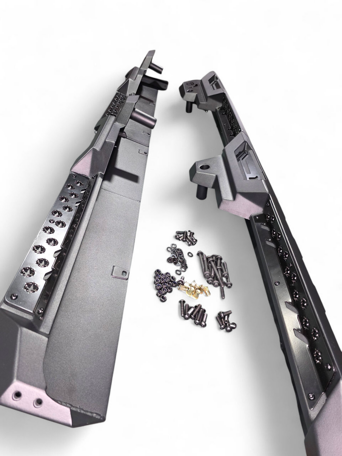 Can-Am Defender 4-seat Volt Rock Steps shown solo displaying hammer black and satin black two-tone finish