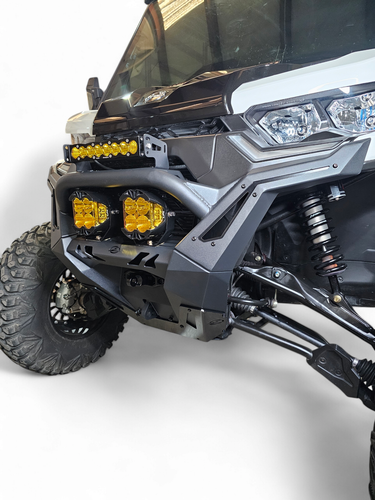 D-ring recovery point detail on Can-Am Defender Volt Front Winch Bumper