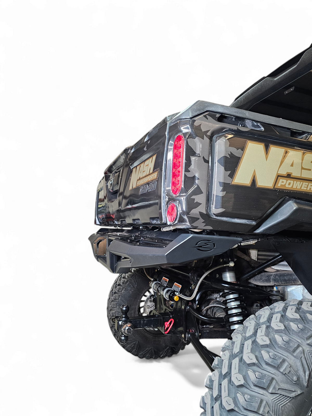 Passenger side view of Can-Am Defender HD10 Volt Rear Bumper showing rear-end protection