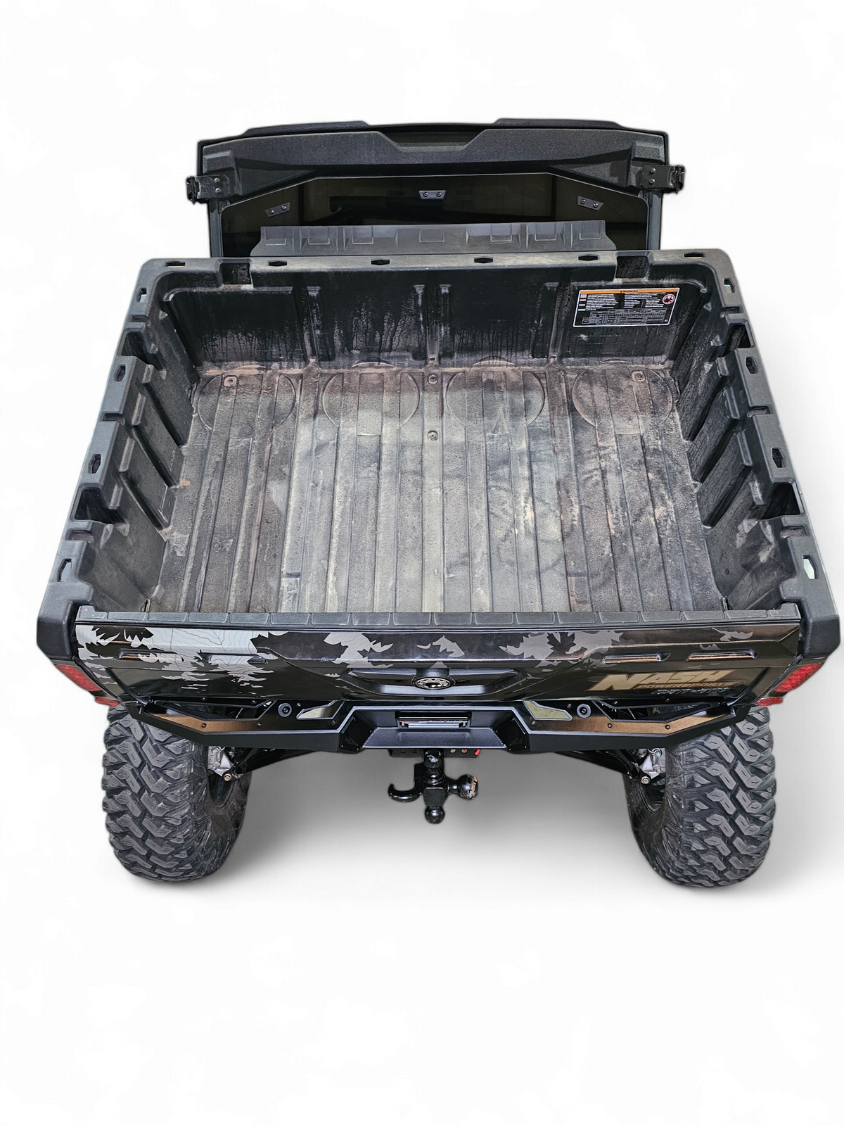 Full machine rear view of Can-Am Defender HD10 with Volt Rear Bumper installed