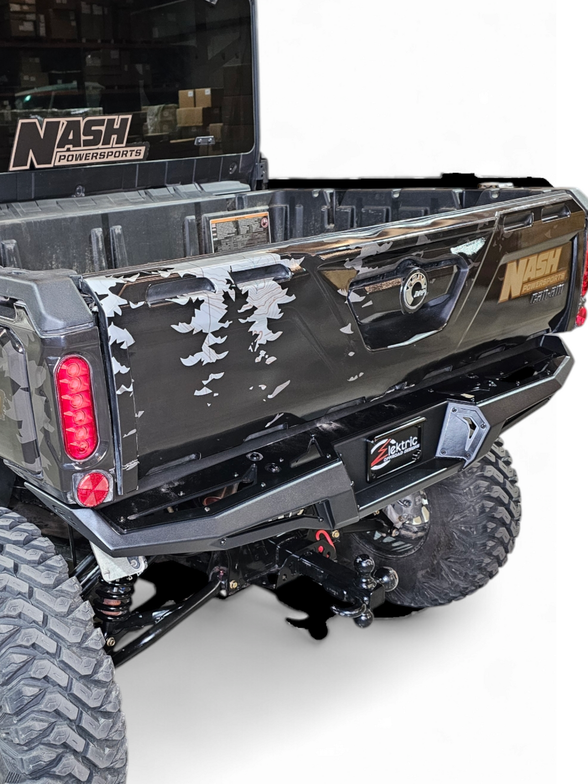 Direct rear view of Can-Am Defender HD10 Volt Rear Bumper with integrated license plate mount