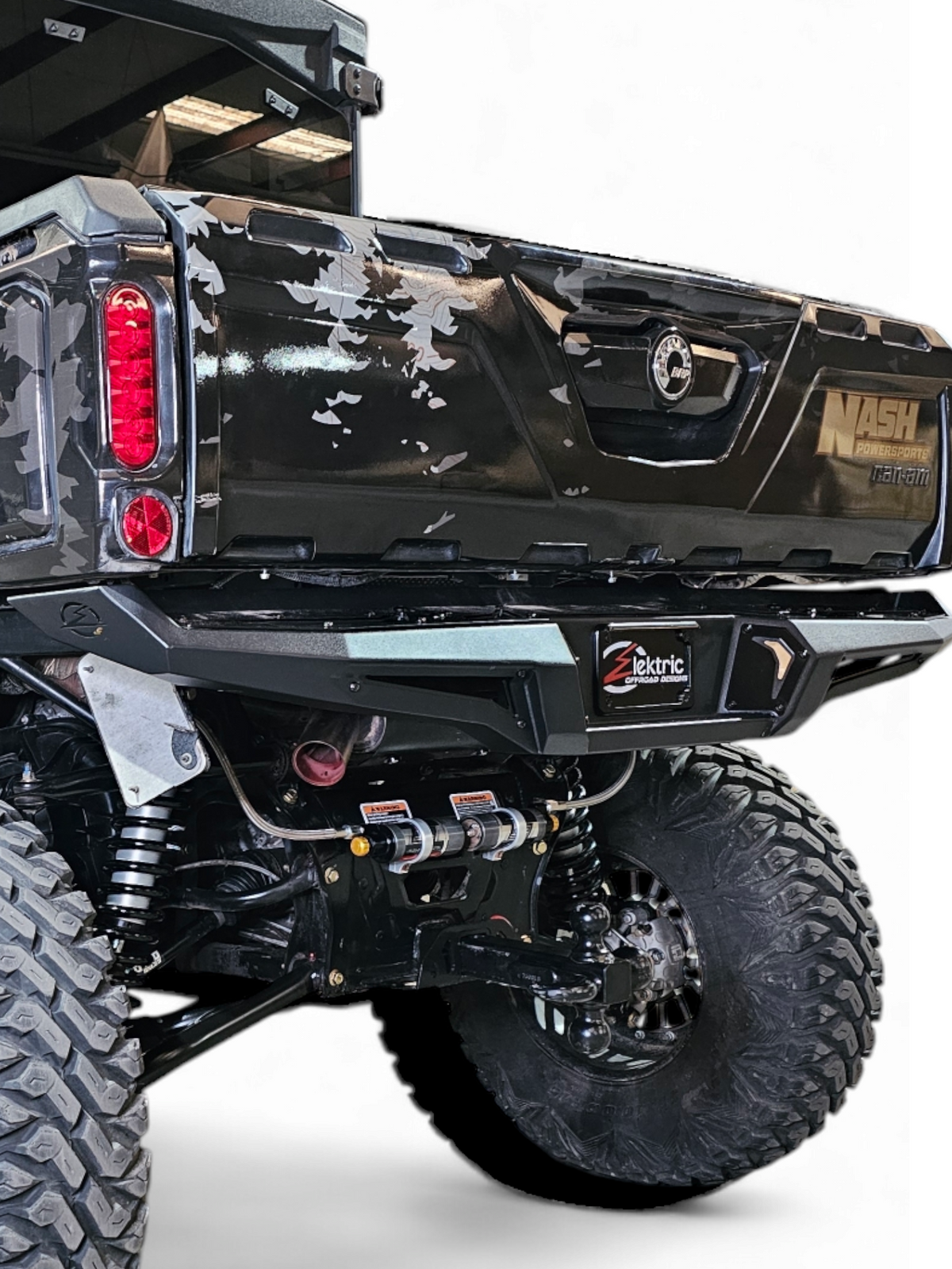 Can-Am Defender Volt Rear Bumper showing clearance for tailgate operation