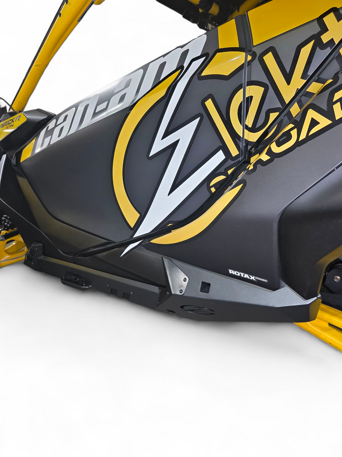 Steel slider construction detail on Can-Am Maverick R 2-seat Volt Rocker Steps showing weld quality